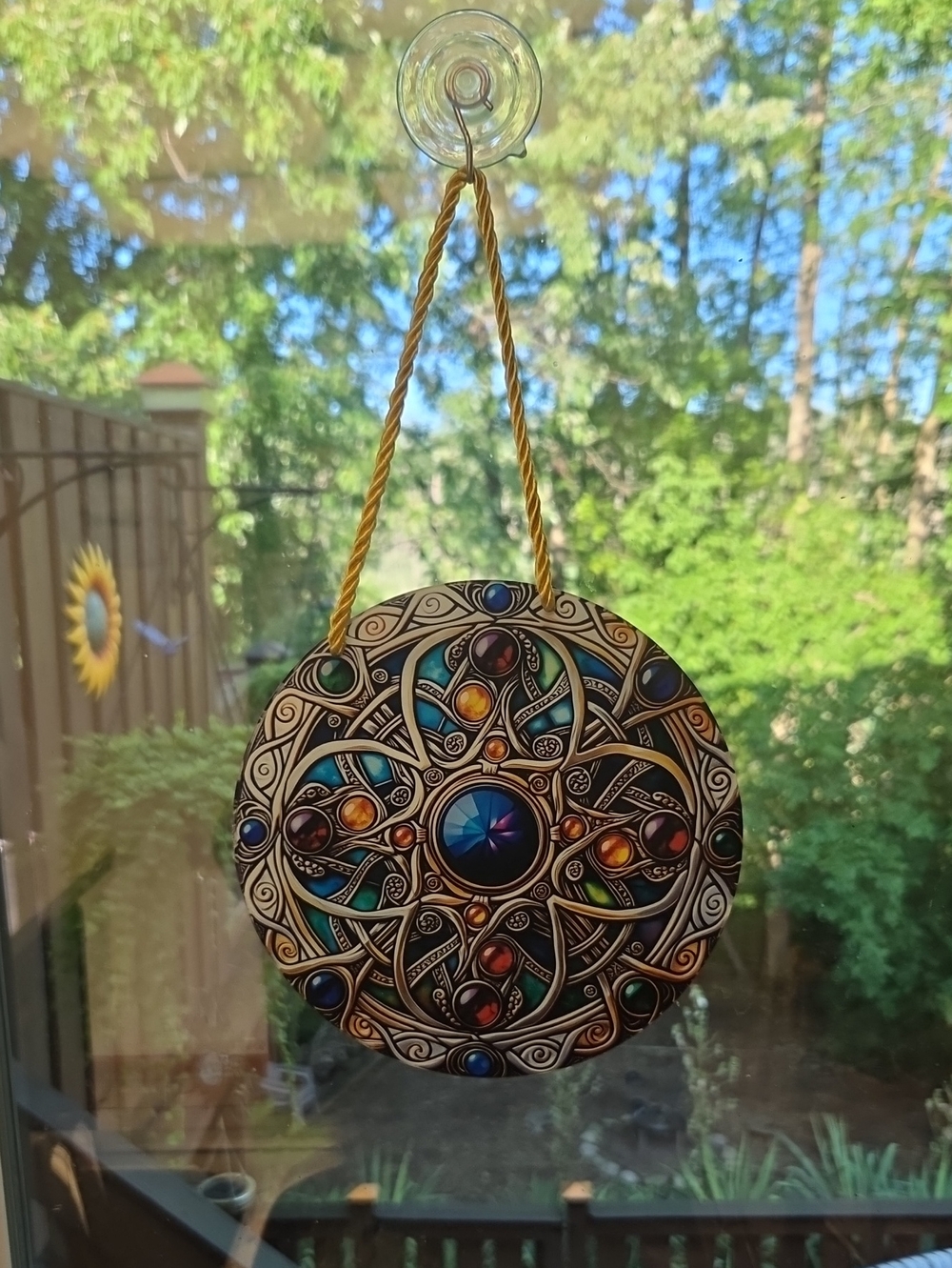 Ornate Round Stained-Glass Style Hanging Decor - Multicolor